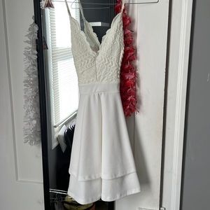 WORN ONCE! White Dress wore for GRADUATION! Flowy, white lace top! comfortable
